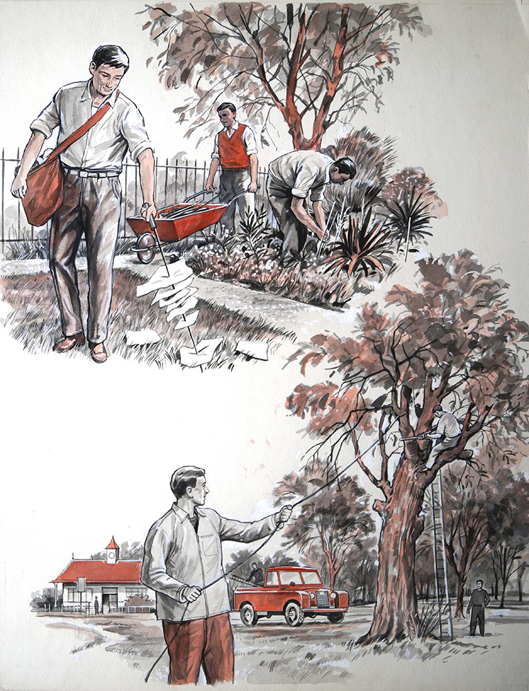 Gardening In The Park (Original) art by 20th Century at The Illustration Art Gallery