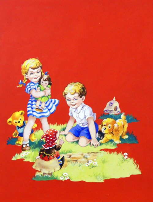 Two Children and Fairy (Original) by E V Abbott at The Illustration Art Gallery