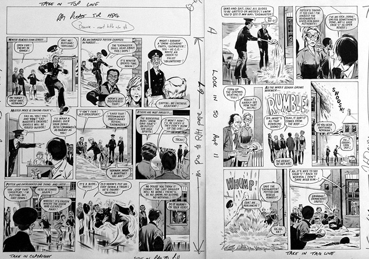 Please Sir! Winter Fun (TWO pages) (Originals) by Graham Allen at The Illustration Art Gallery