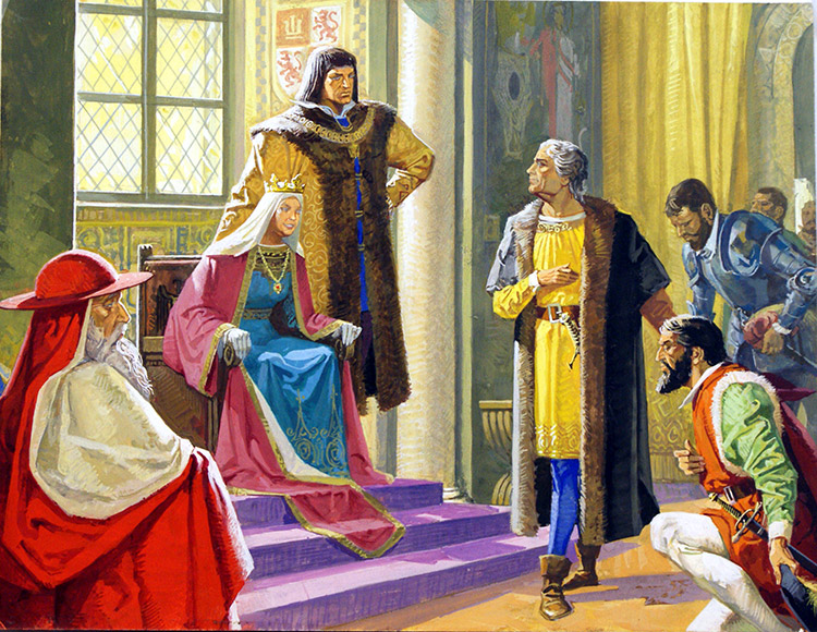 Amerigo Vespucci imagined giving reports of his voyages to Queen Isabella of Spain (Original) by American History (Baraldi) at The Illustration Art Gallery