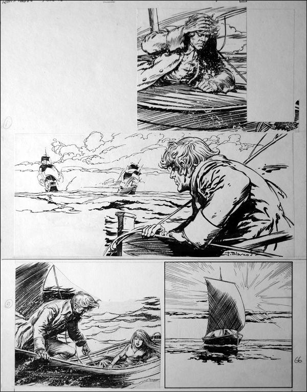 Black Bartlemy's Treasure - Open Boat (TWO pages) (Original) (Signed) by Black Bartlemy's Treasure (Blasco) Art at The Illustration Art Gallery