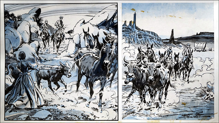 Wagon Westward: Cattle (Original) (Signed) by Wagon Westward (Jesus Blasco) at The Illustration Art Gallery
