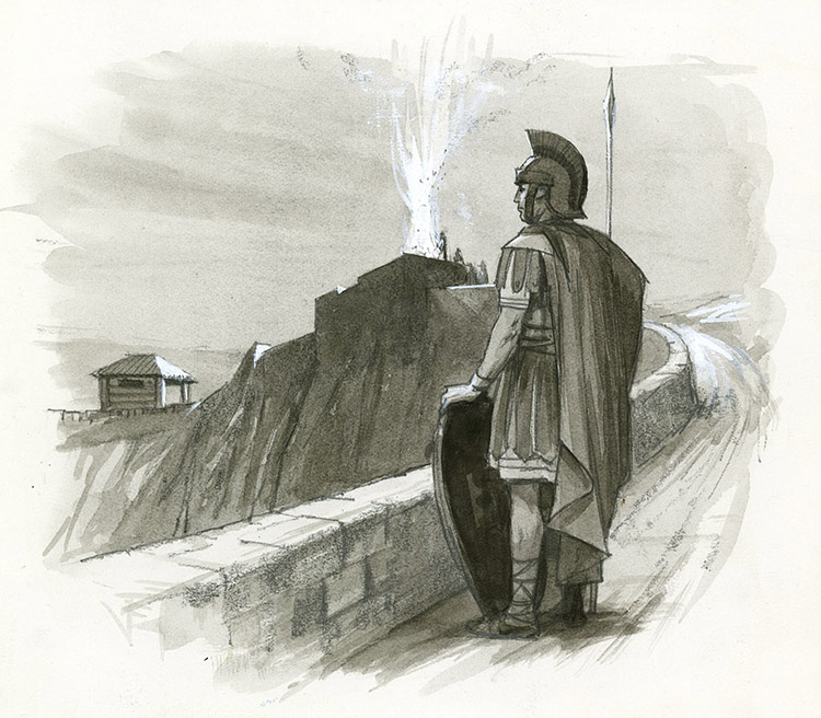 A Roman signal fire (Original) (Signed) by Ralph Bruce at The Illustration Art Gallery