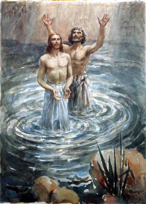 John the Baptist Baptises Jesus (Original) (Signed) by Henry Coller at The Illustration Art Gallery