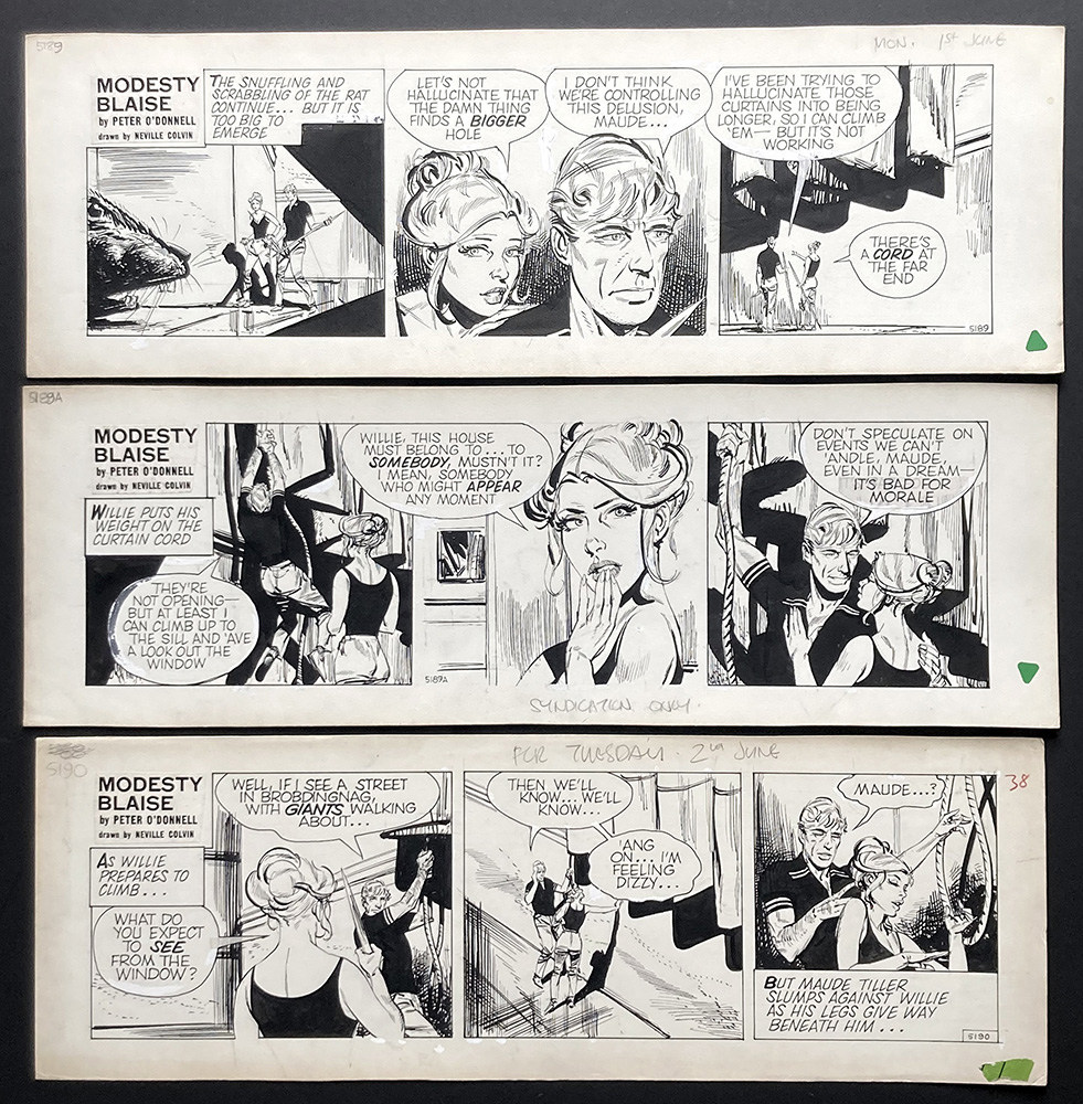 Set of 3 Modesty Blaise Strips from 'Garvin's Travels' 5189 - 5190 (Original) art by Modesty Blaise (Neville Colvin) at The Illustration Art Gallery