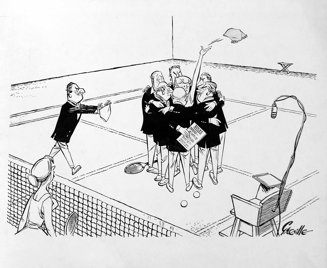 Wimbledon Tennis Dress Rules (Original) (Signed) art by Newspaper Cartoons (Colvin) at The Illustration Art Gallery