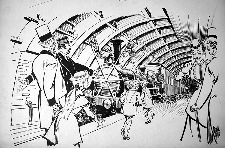 The First Underground Train (Original) (Signed) by Magazine Illustrations (Colvin) at The Illustration Art Gallery