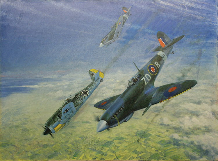 Dogfight during the Battle of Britain (Original) (Signed) by Other Military Art (Coton) at The Illustration Art Gallery