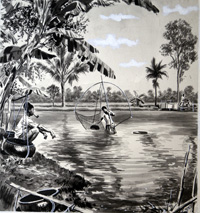 Fishing in Java art by Neville Dear