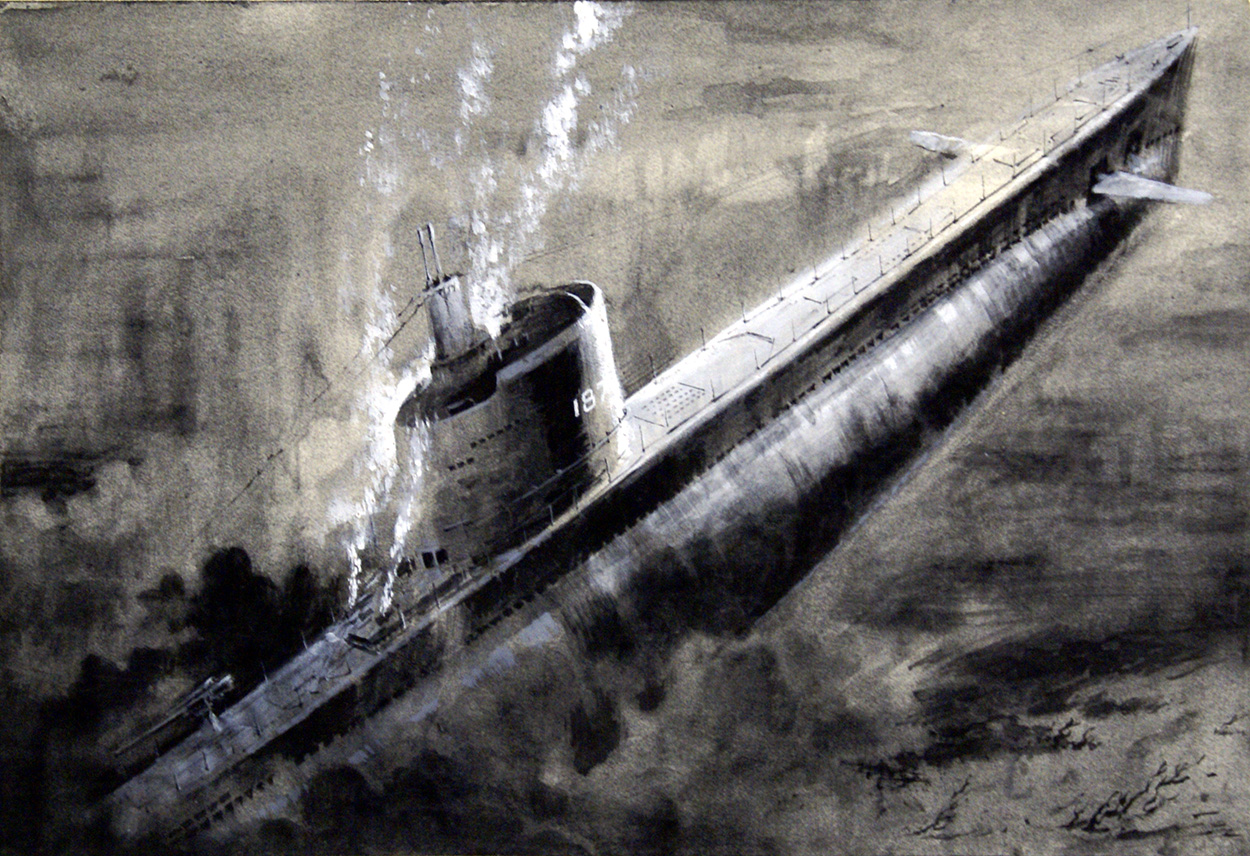 Sunken Submarine (Original) art by Neville Dear at The Illustration Art Gallery