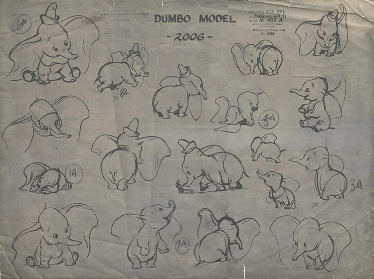Dumbo Ozalid with Hand-drawn Sketches (Original) by Disney Studio at The Illustration Art Gallery