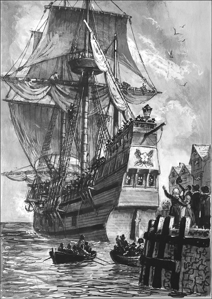 The Golden Hind Sets Sail 1 (Original) art by British History (Doughty) at The Illustration Art Gallery