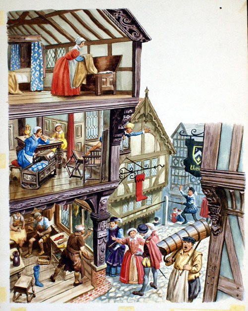 The Elizabethan House (Original) (Signed) by British History (Doughty) at The Illustration Art Gallery