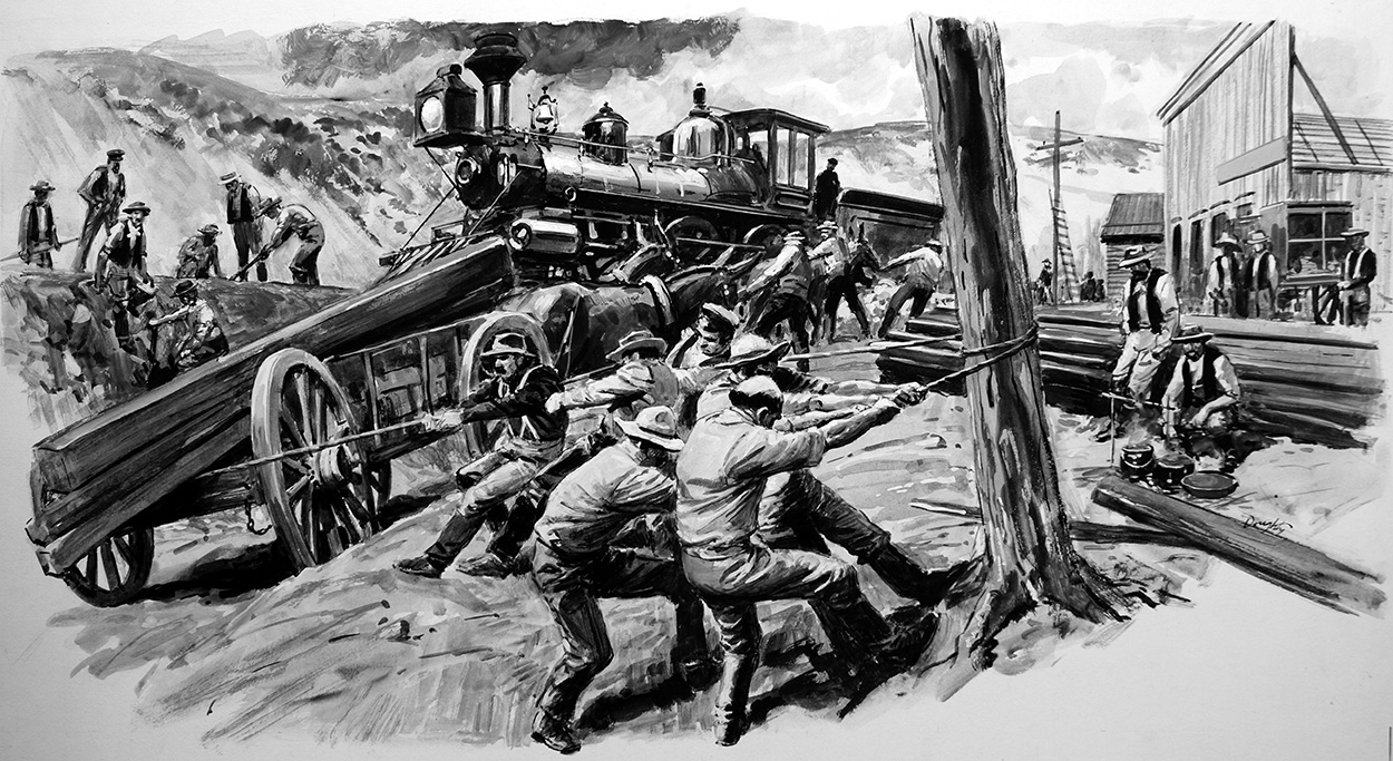 Building the Railway In Washington State (Original) (Signed) art by Cecil Doughty at The Illustration Art Gallery