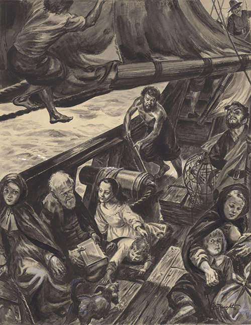 The Voyage of The Mayflower (Original) (Signed) by British History (Doughty) at The Illustration Art Gallery