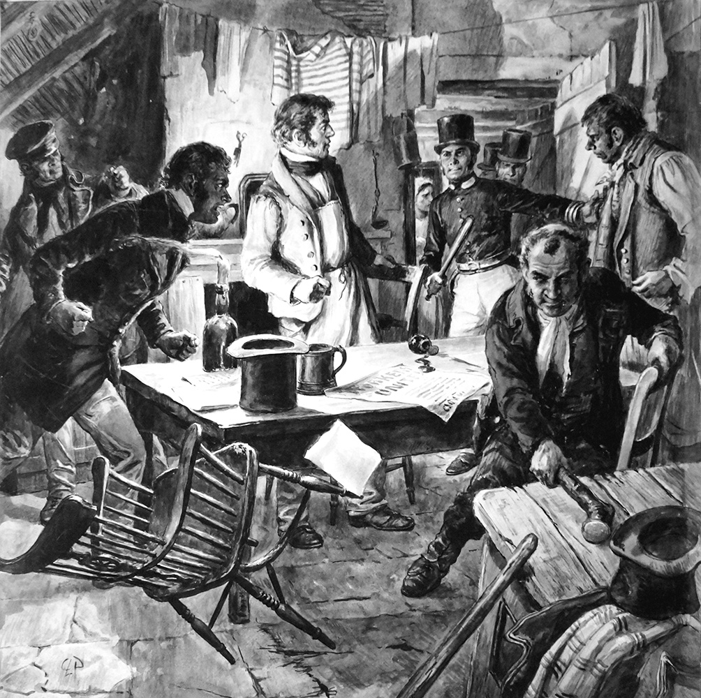 Early Police Break Up Political Meeting (Original) (Signed) art by British History (Doughty) at The Illustration Art Gallery