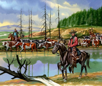 Texan Cowboys Driving Cattle North (Original) (Signed)