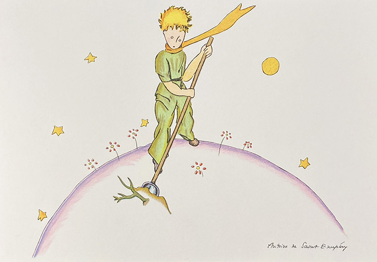 The Little Prince keeping the Baobabs away (Limited Edition Print) by Antoine de Saint Exupery at The Illustration Art Gallery