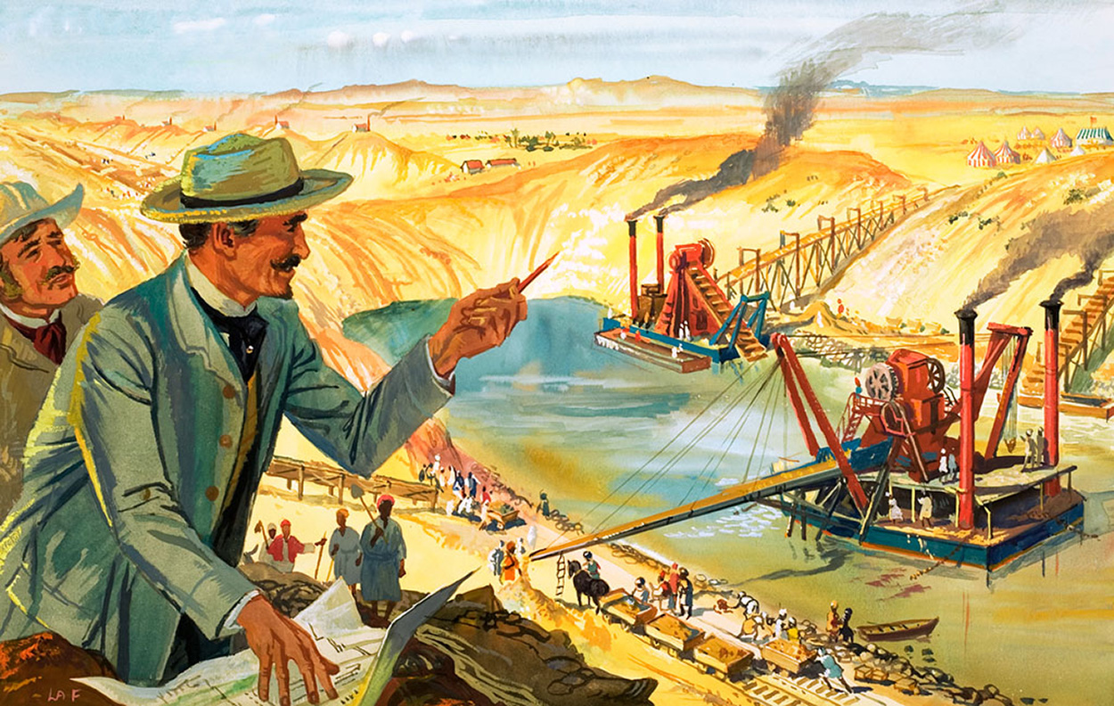The Suez Canal (Original) (Signed) art by T S La Fontaine at The Illustration Art Gallery