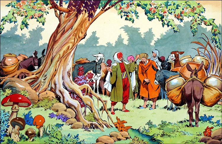 Ali Baba: Caravan in the Woods (Original) by Juan Gonzalez Alacreu at The Illustration Art Gallery