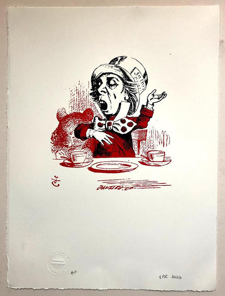 The Mad Hatter, singing a song, in red (Print) (Signed) art by John Tenniel Art at The Illustration Art Gallery