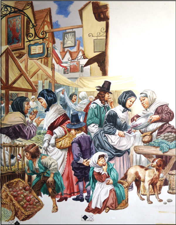 Life At The Market (Original) by British History (Peter Jackson) at The Illustration Art Gallery