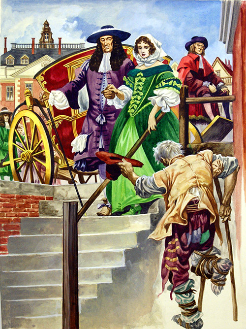 King Charles and the Old Soldier (Original) by British History (Peter Jackson) at The Illustration Art Gallery