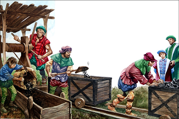Coal Mining in Tudor Times 2 (Original) by British History (Peter Jackson) at The Illustration Art Gallery
