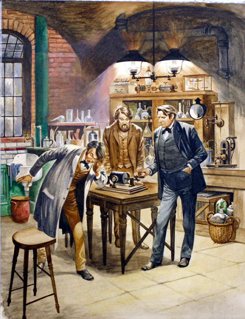 Thomas Edison Demonstrating the Phonograph (Original) by American History (Peter Jackson) at The Illustration Art Gallery