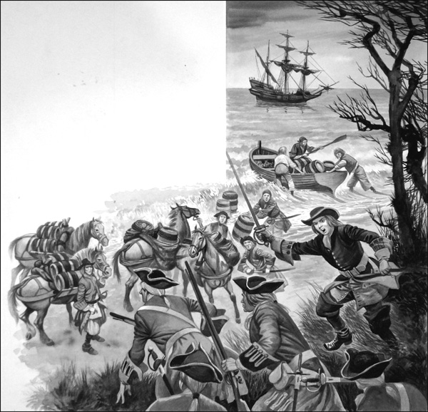 Smugglers Versus Tax Men (Original) by British History (Peter Jackson) at The Illustration Art Gallery