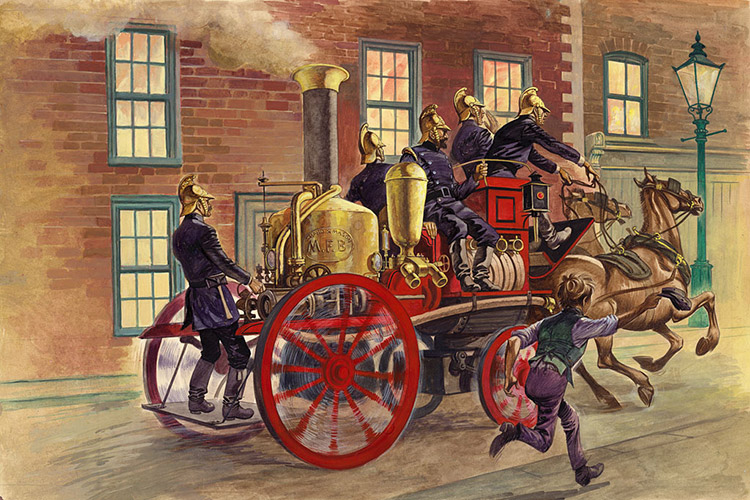 Victorian Fire Engine (Original) by British History (Peter Jackson) at The Illustration Art Gallery