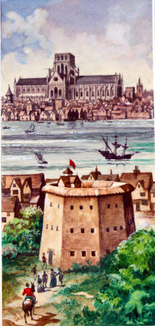 Shakespeare's Globe and St. Paul's Cathedral (Original) by British History (Peter Jackson) at The Illustration Art Gallery