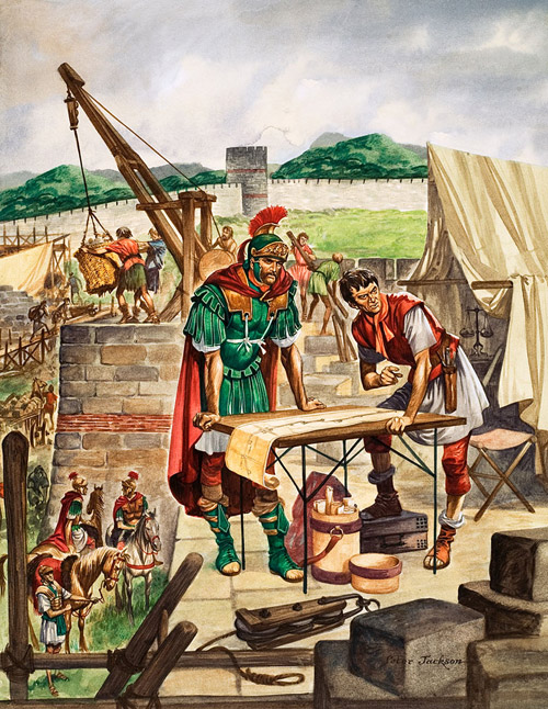 Building Hadrian's Wall (Original) (Signed) by British History (Peter Jackson) at The Illustration Art Gallery