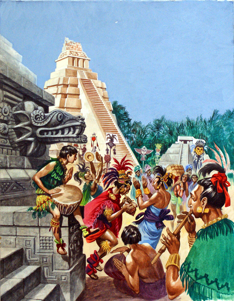 Celebrations at a Mayan Temple (Original) art by Peter Jackson Art at The Illustration Art Gallery