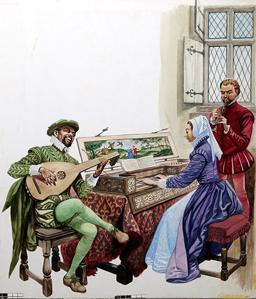 Tudor Music In The Home (TWO pages) (Originals) by British History (Peter Jackson) at The Illustration Art Gallery