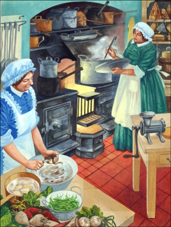 A Busy Kitchen (Original) by British History (Peter Jackson) at The Illustration Art Gallery