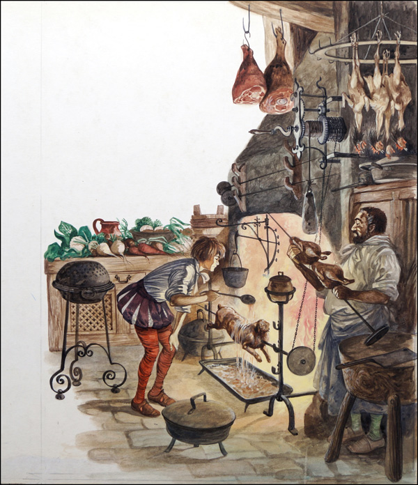 A Tudor Kitchen (Original) by British History (Peter Jackson) at The Illustration Art Gallery