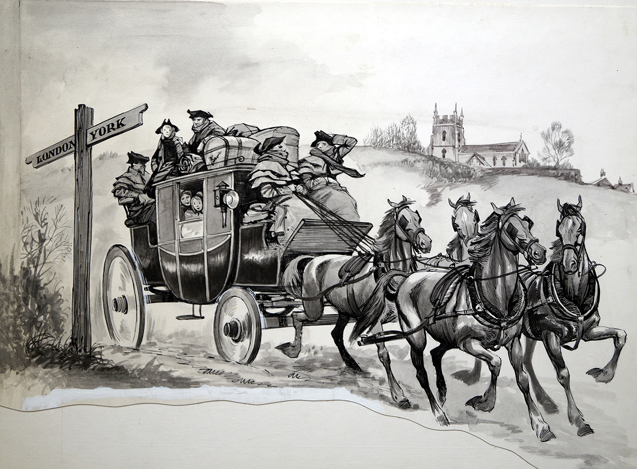 The London to York Stagecoach (Original) art by British History (Peter Jackson) at The Illustration Art Gallery