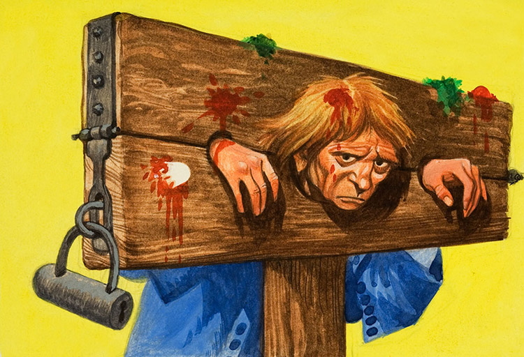 In The Stocks (Original) by British History (Peter Jackson) at The Illustration Art Gallery