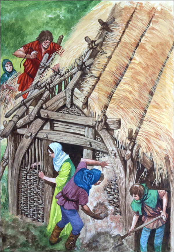 Building a Saxon Home (Original) by British History (Peter Jackson) at The Illustration Art Gallery