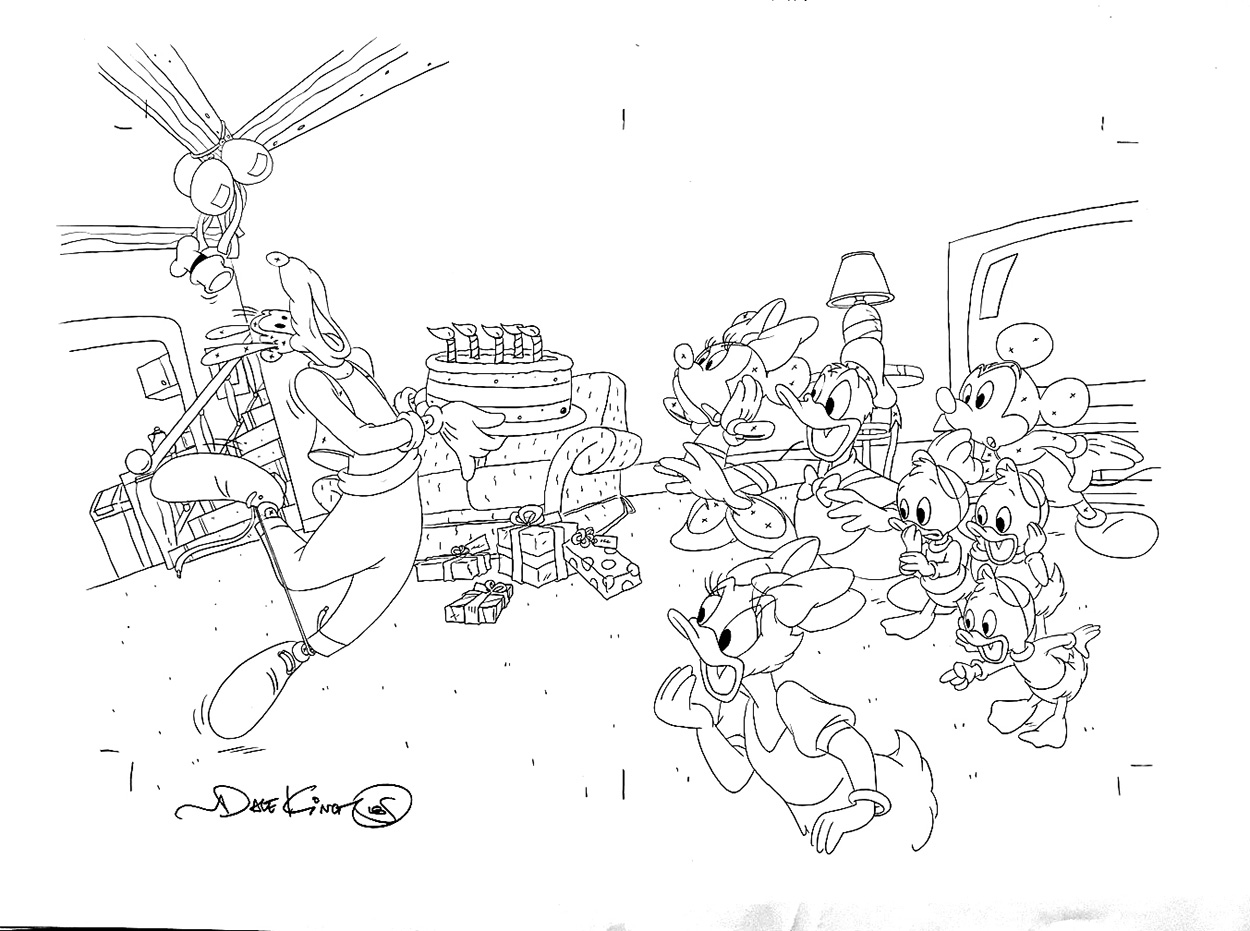 Mickey, Minnie, Goofy, Donald Duck, Daisy Duck and Huey, Dewey and Louie (Original) (Signed) art by Dave King Art at The Illustration Art Gallery