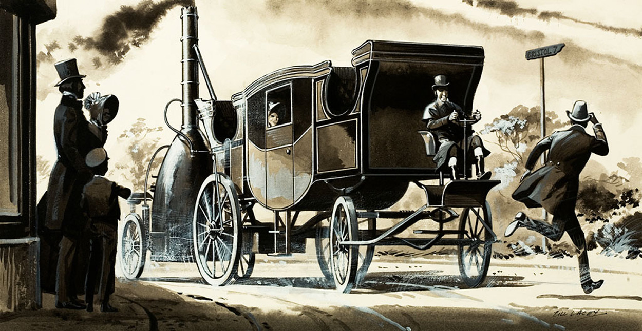 Odd Inventions The Steam Car (Original) (Signed) art by Bill Lacey Art at The Illustration Art Gallery