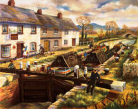 Canal Barges in a Loch (Original Macmillan Poster) (Print)