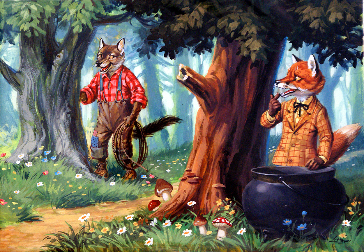 Brer Wolf and Brer Fox prepare a Trap for Brer Rabbit (Original) (Signed) art by Virginio Livraghi Art at The Illustration Art Gallery