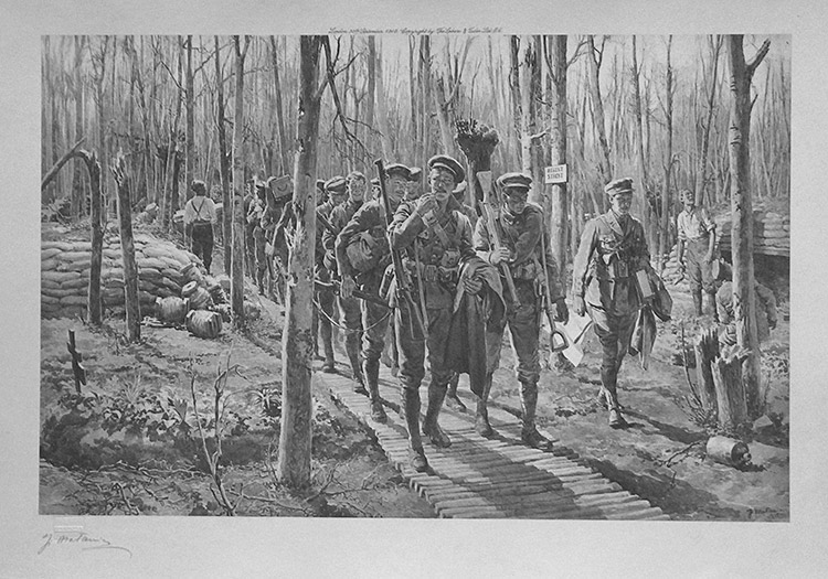 In the Famous 'Plug Street' Wood (World War I) (Limited Edition Print) (Signed) by World Wars (Matania) at The Illustration Art Gallery