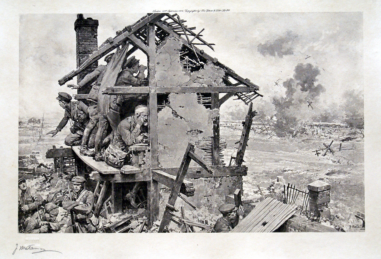 In a British Advanced Observation Post (World War I) (Limited Edition Print) (Signed) art by World Wars (Matania) at The Illustration Art Gallery