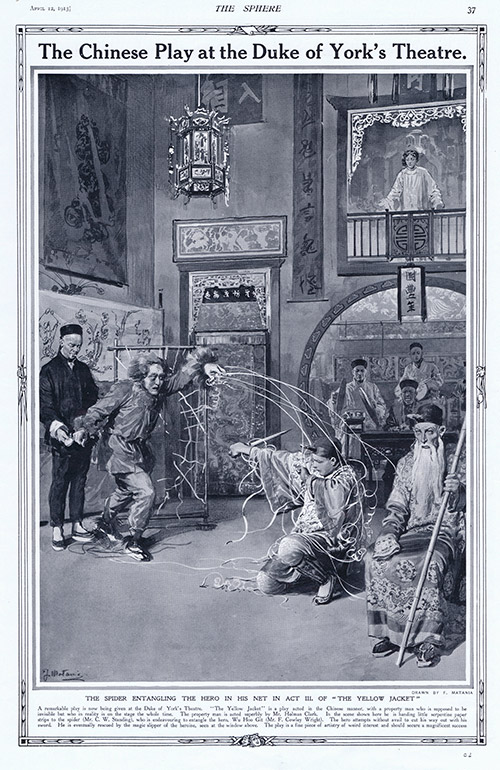 The Chinese Play at the Duke of York's Theatre  (original page The Sphere 1913) (Print) by 1913 (Matania original prints) at The Illustration Art Gallery