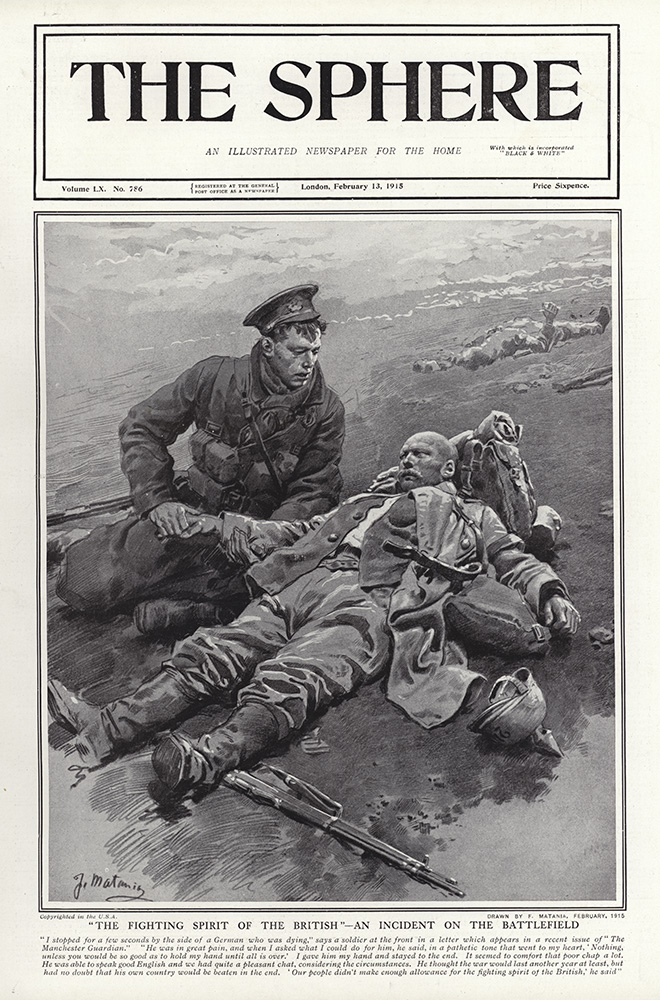 The Fighting Spirit of the British, an Incident on the Battlefield (original cover page) (Print) art by 1915 (Matania original prints) at The Illustration Art Gallery
