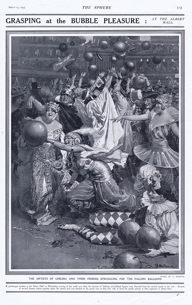 Grasping at the Bubble Pleasure, The Albert Hall  (original page The Sphere 1914) (Print) art by 1914 (Matania original prints) at The Illustration Art Gallery