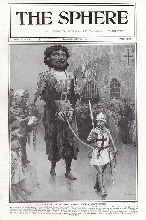 The Giant at the Lord Mayor's Show 1913  (original page The Sphere 1913) (Print) by 1913 (Matania original prints) at The Illustration Art Gallery